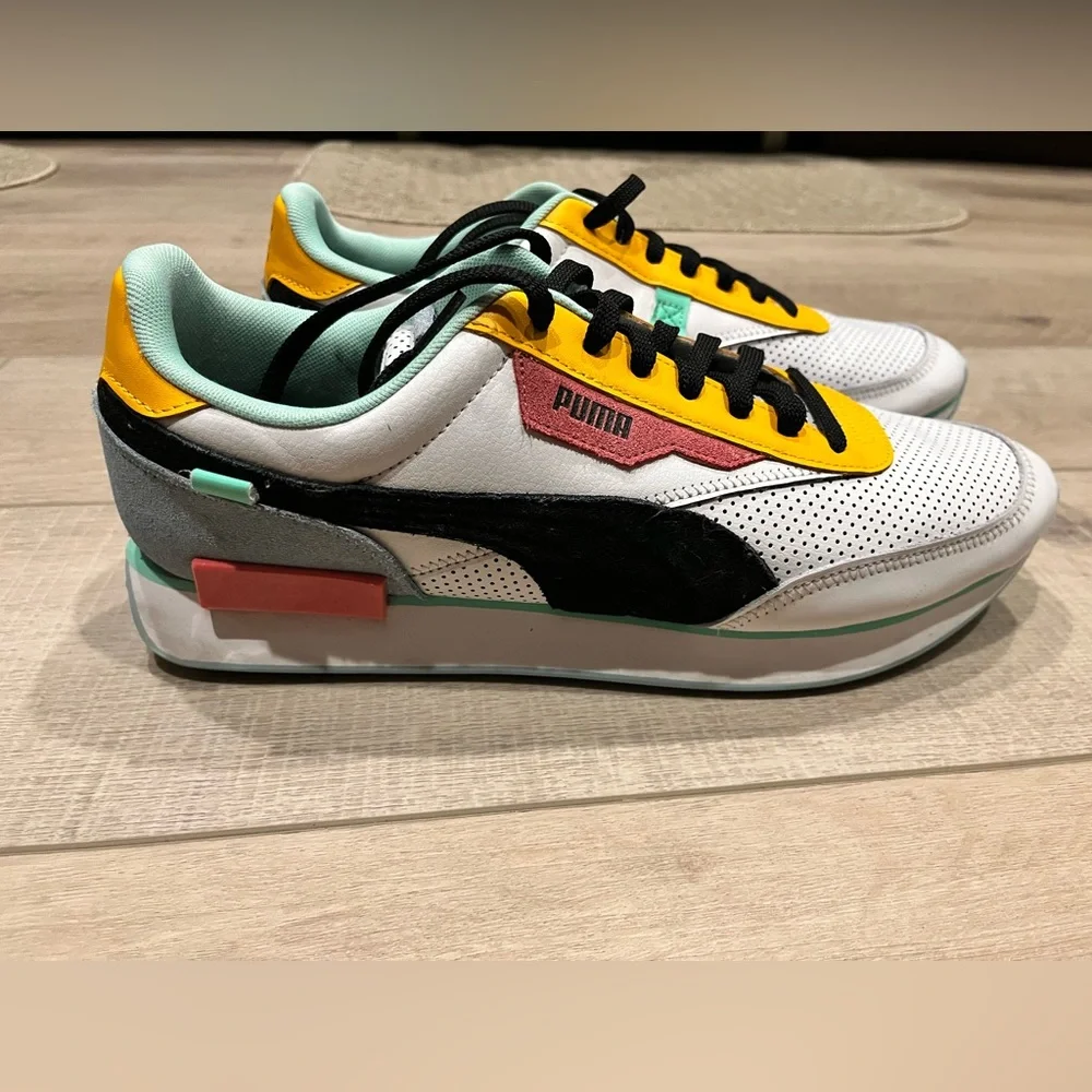 Puma White and Yellow Athletic Shoes - Picture 3 of 6